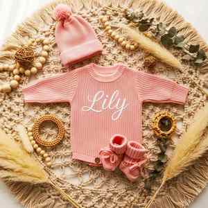 Custom Name Baby Knitted Romper 100% Pure Cotton Warm Long Sleeve Embroidered Newborn Christmas Infant Jumpsuit - Product Image 2