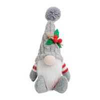 Gnome de Noël sans visage en peluche avec bonnet tricoté et décorations de baies de houx, figurine assise pour la maison et les fêtes, vente en gros