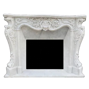 Cheminée en marbre blanc du Hunan avec colonne statue d'ange cheminée à granulés antique manteau en bois d'intérieur de style français - Product Image 1