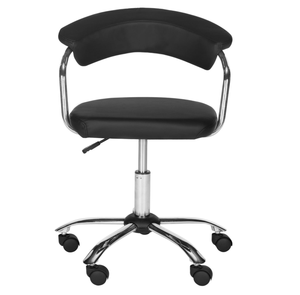 <span class=keywords><strong>Chaise</strong></span> de bureau pivotante réglable avec revêtement en similicuir noir et base chromée, tabouret roulant pour salon, laboratoire de manucure, clinique et atelier - Product Image 3