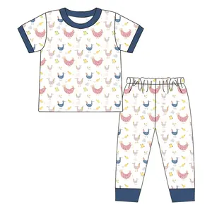 Новое поступление, индивидуальный вязаный хлопковый пижамный комплект для мальчиков с аппликацией и принтом курицы
