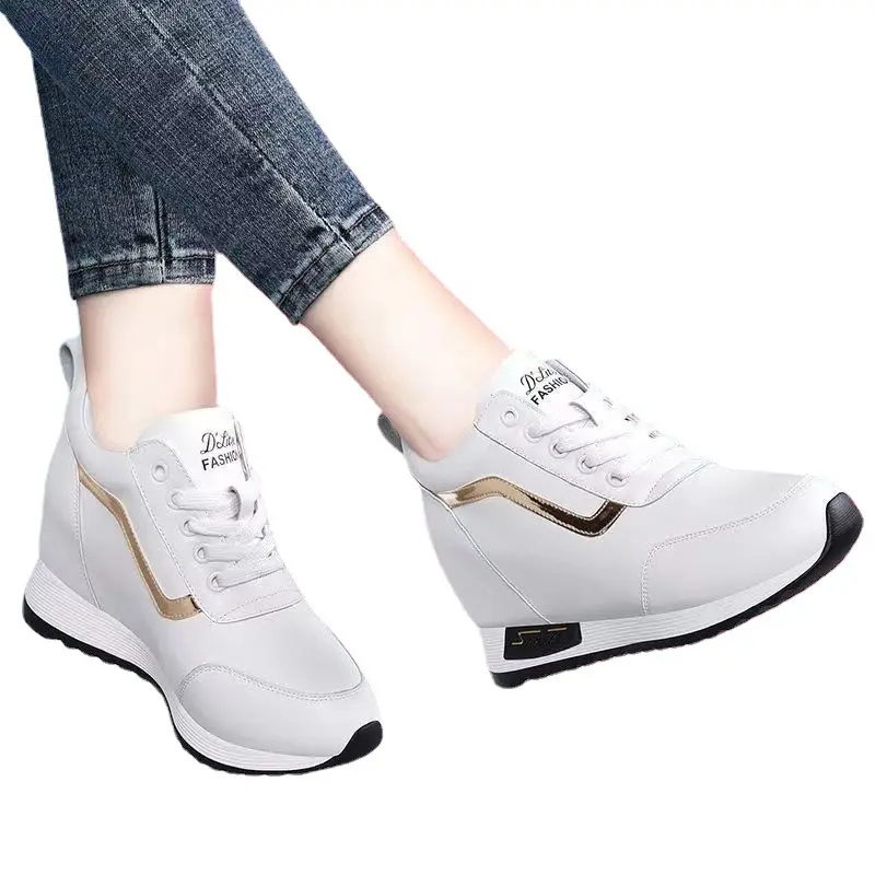 Fashion New Autumn White Casual Height Increasing Shoes Popular Sports Soft Sole Travel Sneakers Women Wedge Shoes