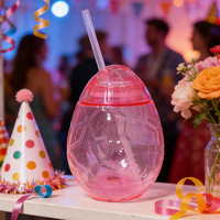 Gobelet rose en plastique PP en forme d'œuf avec couvercle et paille, 500 ml, sans BPA, motif animal, écologique, pour Pâques, pique-nique, boissons