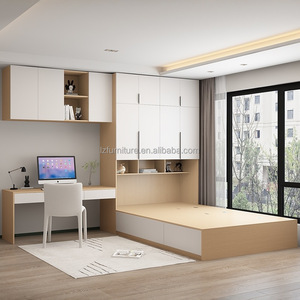 Ensembles de meubles de chambre modulaires en bois, lit tatami avec bureau, armoire et placards muraux pour petits espaces, appartement studio - Product Image 5