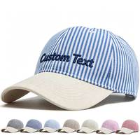 Casquettes à 6 panneaux rayées brodées sur mesure, casquette de baseball bicolore, esthétique côtière preppy, casquette de soleil à fines rayures, style rétro resort