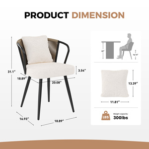 Chaise de salle à manger artisanale moderne et respirante en corde, rembourrée en coton avec structure métallique pour cuisine et salon - Product Image 6