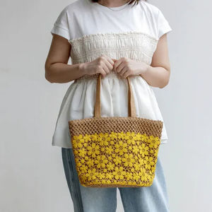 Bolso tote de poliéster retro de gran capacidad con doble asa y botones para mujer, venta al por mayor, moda de verano - Product Image 3