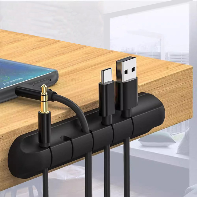 Silicone Desktop Cable Organizer: Data Cable Holder, Multi-Hole Hub, Traceless Self-Adhesive Wire Winder, Power Wiring