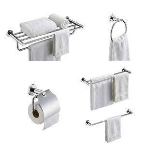 Ensemble d'accessoires de salle de bain pour hôtel en acier inoxydable, quincaillerie sanitaire pour la maison avec finition chromée, comprend un <span class=keywords><strong>porte</strong></span>-serviettes et une étagère à serviettes - Product Image 1