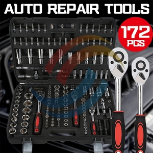 172 pièces Kit d'outils de mécanicien de réparation automobile Kit d'outils de mécanicien à domicile pour la réparation de vélos de voiture 1/2 \ "1/4 \" 3/8 \ "profondeur d'entraînement OEM Standard - Product Image 2
