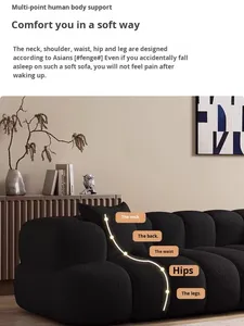 EU Marshmallow Black Cloud Texture Inspired <b>Cream</b>-Style Sectional Set <b>for</b> Small Apartment Hotel Villa Featuring Fabric Sponge - Product Image 3