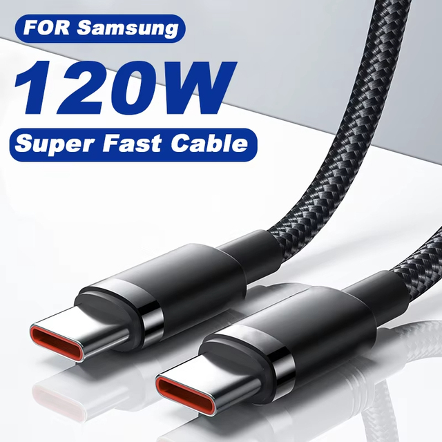 120W USB C to Type C Fast Charging Cable Braided Type C Charger Data Cord for iPhone 15 16 17 Pro Max Samsung Galaxy S24 S23