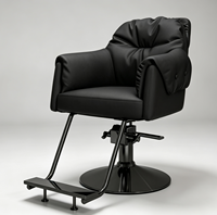 Chaise de barbier pivotante à base ronde en métal noir, style nordique, avec coussin moelleux, best-seller, pour salon de coiffure