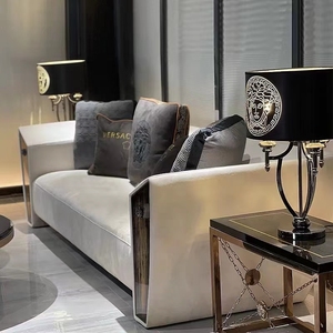 Nuevo diseño italiano de lujo muebles para el hogar sala de estar sofá de cuero de gamuza negra - Product Image 4