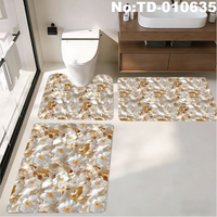 Ensemble de tapis de bain en marbre bleu doré, marbre veiné bleu marine avec accents dorés métalliques, tapis de salle de bain en forme de U, tapis de toilette et de lavabo