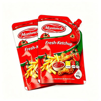 Sachets souples personnalisés imprimés flexo en aluminium alimentaire PET NY PE avec bec verseur latéral pour ketchup