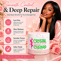 Service complet de développement d'emballages et de réparation pour masques capillaires Crystal Custard destinés aux marques de soins capillaires, importateurs et acheteurs au détail