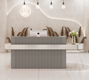 Meubles de salon de beauté en bois rayé, écologiques, durables et minimalistes, vente en gros, nouveaux modèles, bureau de réception moderne pour le bureau - Product Image 5