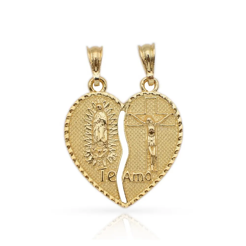 Hard to resist 14K gold plated big heart charm jewelry jesus corss virgen de guadalupe pendant