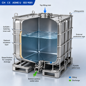 Réservoir de stockage de liquides en acier inoxydable SUS304 de 1000 L avec cadre en acier galvanisé et palette pour chariot élévateur - Product Image 4