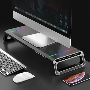 Multifunctionele Monitor Stand Riser Aluminium Metal Lcd Studio Usb Rgb Light Pc Computer Laptop Monitor Stand Met Usb Hub