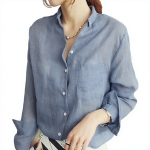 2025 Spring and Autumn New Women's Lapel Single-breasted Cotton and Linen <b>Long</b>-sleeved Shirt Fashion Breathable Casual <b>Tops</b> - Product Image 4