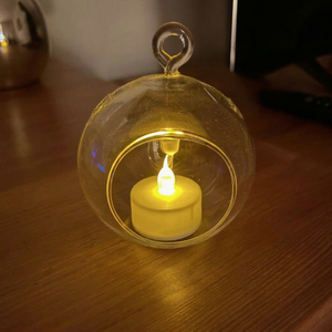 Porte-bougie en verre suspendu fait main pour bougies chauffe-plat |   Boule de terrarium réutilisable en verre borosilicate transparent résistant à la chaleur pour la maison et les mariages - Product Image 1