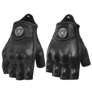 Guantes de Motocicleta Retro de Verano, Negros, de Cuero Perforado, Medios Dedos, para Hombre y Mujer, Motocross, Sin Dedos, Casuales, para Exteriores - Product Image 4