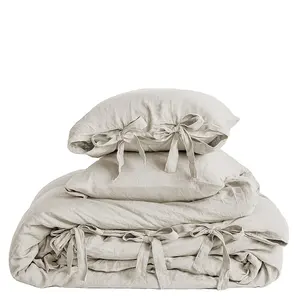 Set Tempat Tidur Linen Linen Dicuci Antik, Set Selimut Penutup Tempat Tidur Nyaman dan Bernapas Mewah 100%