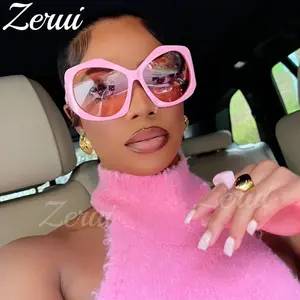 2023 Nova Moda Oversized Pink Cat Eye Óculos De Sol Para As Mulheres Do Vintage Oco Quadrado Grande Óculos De Sol Feminino Elegante Shades Uv400