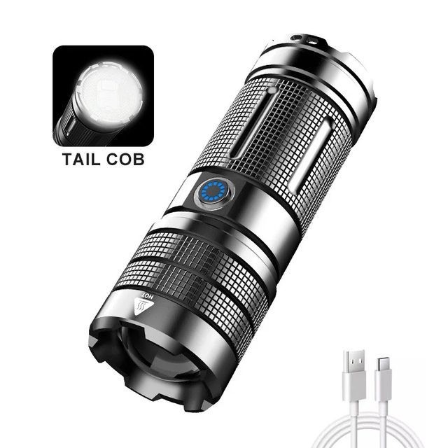 Super Bright Tactical Flashlight 30W LED Aluminum Alloy 3*18650 Lithium Battery USB Rechargeable Emergency Hiking Handheld Torch