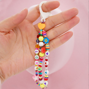 Porte-clé Boho avec lettres initiales, dessin animé coloré, cœur, étoile, visage souriant, fleur, paix, croix, porte-clé perlé, porte-sac, nouvel arrivage, <span class=keywords><strong>2022</strong></span> - Product Image 4