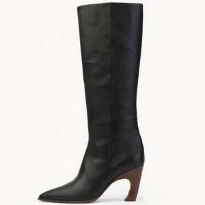 Bottines longues en cuir pour femmes, imprimé serpent, design fantaisie, denim foncé, grande taille 44, logo personnalisé, chaussures pour femmes - Product Image 1
