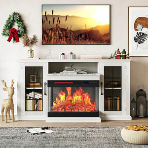 Soporte de TV con <span class=keywords><strong>Chimenea</strong></span> de Vidrio de 3 Lados de 59 Pulgadas para Televisores de hasta 65 Pulgadas, Centro de Entretenimiento con <span class=keywords><strong>Chimenea</strong></span> y Almacenamiento con Puertas Cerradas - Product Image 1