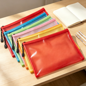 Pochette zippée en PVC maillé A4 économique et durable, imperméable, avec logo personnalisé, organiseur de dossiers pour le bureau et l'école - Product Image 3