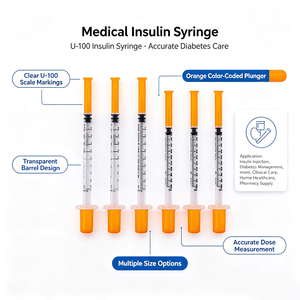 Jeringas de <span class=keywords><strong>Insulina</strong></span> Estériles de Plástico de 1 ml con Cabeza <span class=keywords><strong>Naranja</strong></span> Delgada y Agujas de Seguridad de 18-31G, Jeringas de <span class=keywords><strong>Insulina</strong></span> Desechables para Diabéticos - Product Image 1