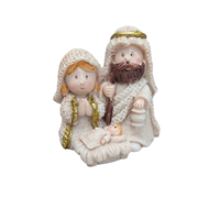 Figurine de la Sainte Famille en résine de dessin animé, Marie, Joseph, bébé Jésus, statue de la crèche, décoration de table religieuse de Noël