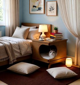 Meuble de rangement multifonctionnel pour chat, armoire latérale pour les amoureux des chats - Product Image 5