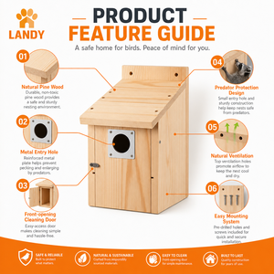Nichoir pour oiseaux bleus en bois de pin naturel, boîte de nidification extérieure avec protection contre les prédateurs en métal, trou d'entrée de 1,5 pouce pour jardin et patio - Product Image 5