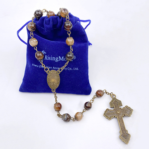 Rosario Católico de Piedras Preciosas con Baño de Bronce Antiguo de 8 mm, con Rayas Color Café, Adornado con Perlas de Ágata y Medalla <span class=keywords><strong>Milagrosa</strong></span> - Product Image 6