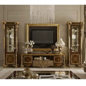 Baroque Royal <strong>Wood</strong> Carved Living Room Furniture Set Glass Display <strong>Cabinets</strong> and <strong>TV</strong> Stands - Product Image 1