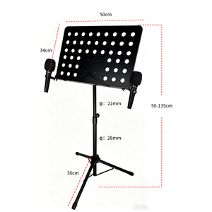Meilleures ventes - Support de partitions professionnel en métal robuste, non pliable, réglable en hauteur, avec deux supports pour microphones - Product Image 2