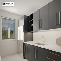 Meuble de cuisine de luxe avec portes laquées, aménagement en îlot, boîtes en panneaux de particules, rangement coulissant et fournitures pour projets de villas