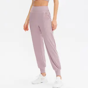 Pantalon de sport taille haute pour femme, décontracté, tenue de fitness, ample, séchage rapide, avec poche courbée, collection été