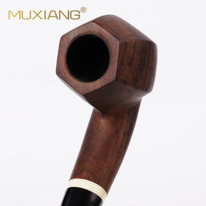 Muxiang Wooden Tobacco Pipe Bent Type 9mm Filter Acrylic Handle Solid Wood Smoking Pipe - Product Image 2