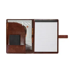 Personalized School Meeting Interview Report Letter-size Document Pen Holder Coloured Leather Portfolio With Refillable Notepad