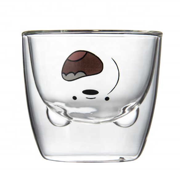 250ml Animal Panda Bear Shape Double Wall Heat Insulation Glass Cup for Tea Coffee Milk