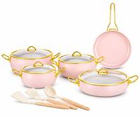 Ensemble de casseroles en acier inoxydable rose de 12 pièces avec couvercles en verre, écologique, compatible lave-vaisselle, compatible induction, pour la cuisine à domicile