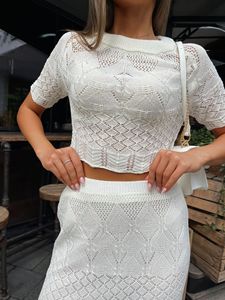 <strong>S</strong> <strong>M</strong> L Knitted Short Sleeved <strong>Skirt</strong> 2 Piece Sets Women Outfit High Waist <strong>and</strong> for Slimming Gentle Sweet Two-piece Set Clothing - Product Image 3