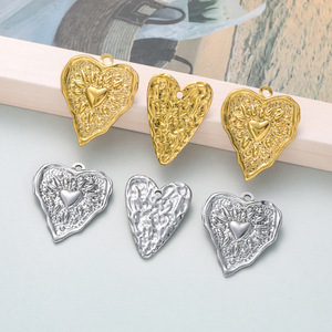 Colgante de corazón hidráulico de acero inoxidable para hacer collares, accesorios de joyería DIY, forma irregular, acabado en plata y oro - Product Image 2